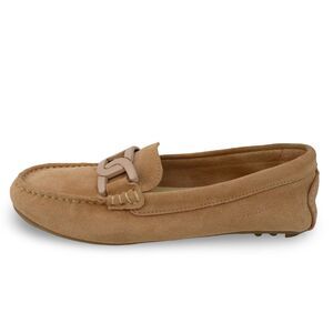 Piero Masetti Women's 8.5 - EU 39 Suede Driving Loafers Light Brown Chain Detail